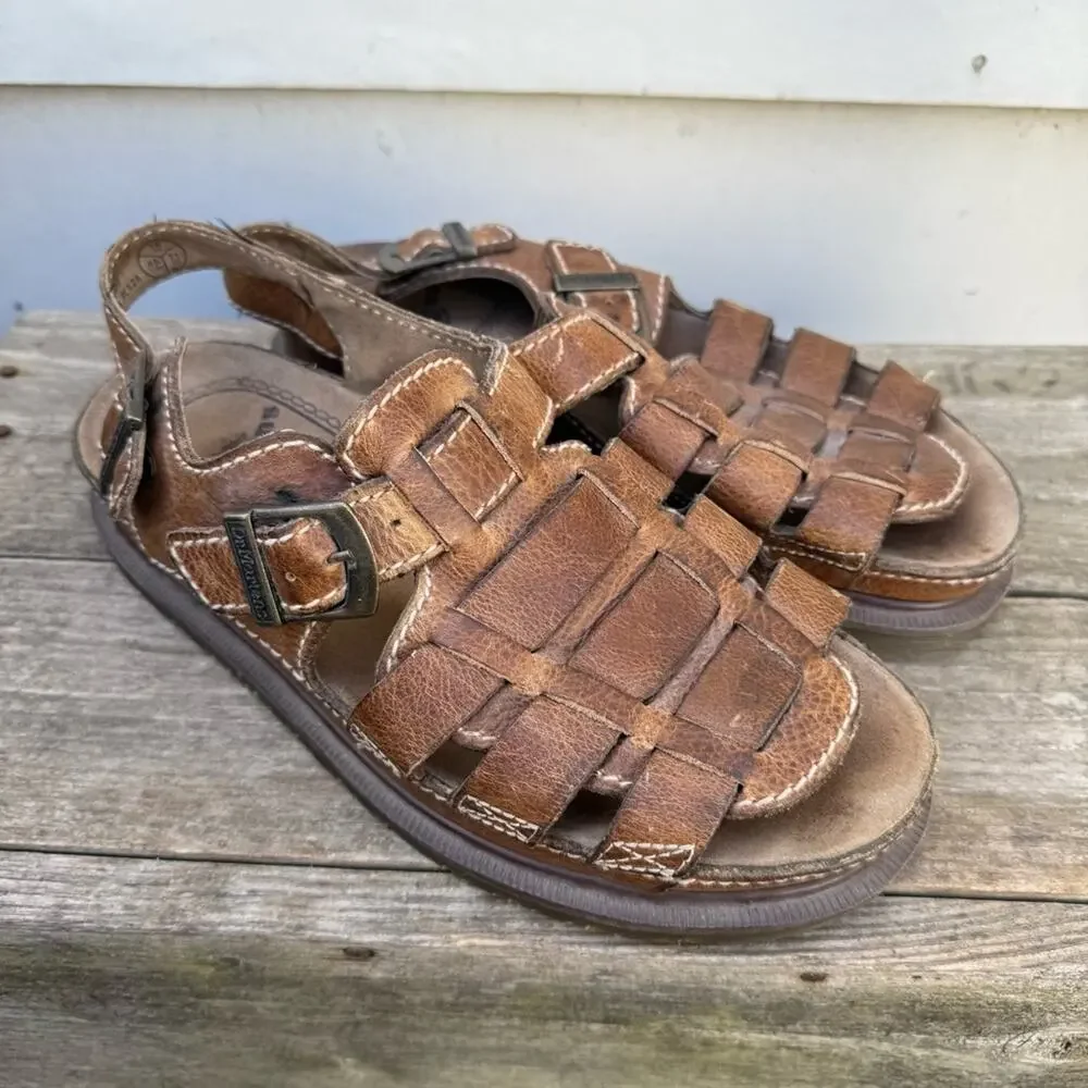 Y2K Dr Martens Doc Chunky Fisherman Brown Leather Sandals Slingback UK10 England